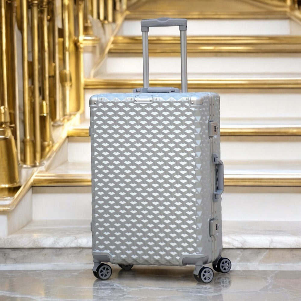 24" Silver Colour Aluminium Framed 3D Diamond ABS Hard Shell Without Zipper TSA Luggage Zaappy.com