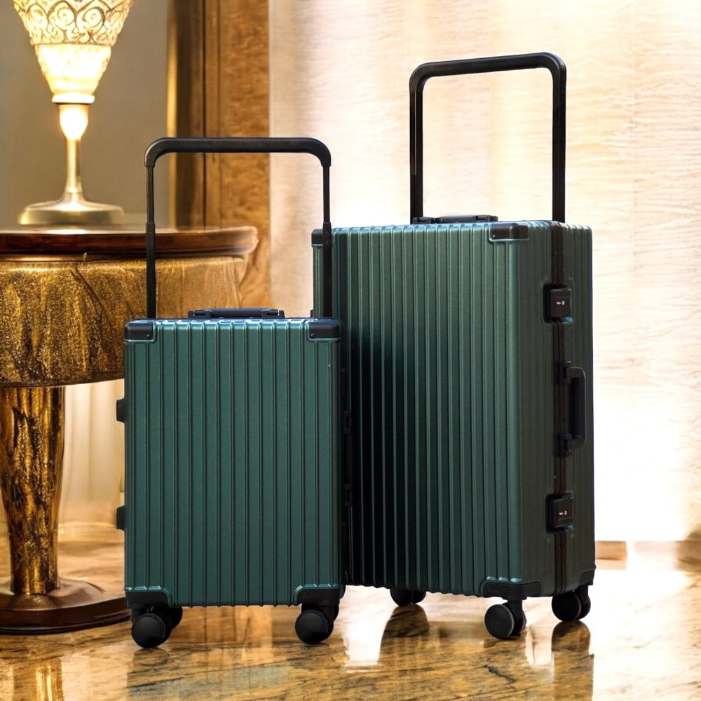 Spinner Hard Shell without Zipper | 2 Piece Set 20" 28 Inches Green Aluminium Framed Luggage