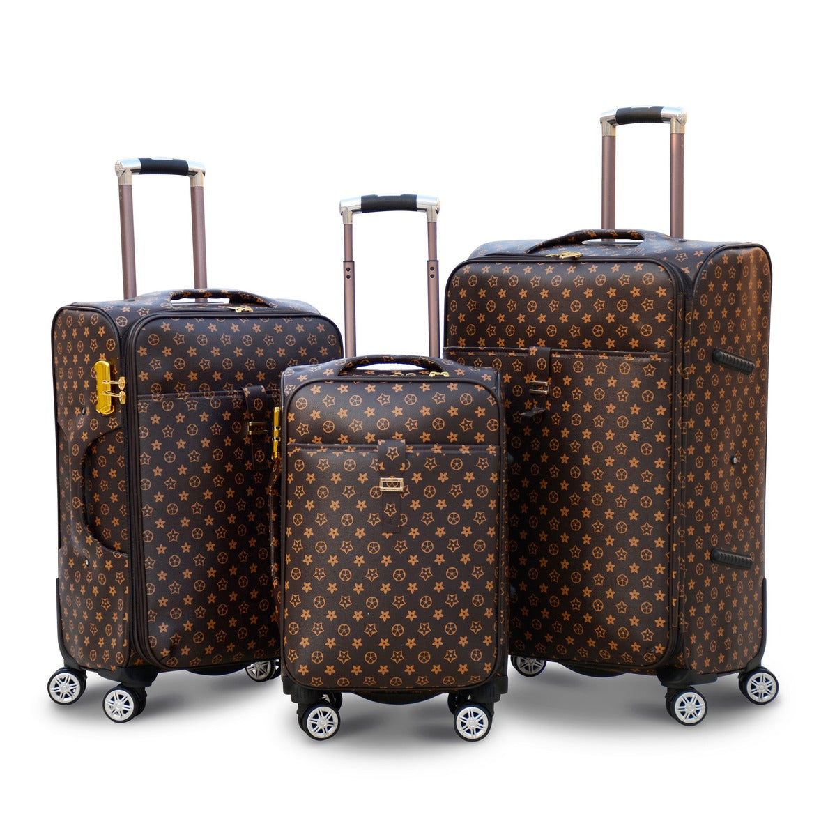 3 Piece Full Set 20" 24" 28 Inches Brown Colour LVR PU Leather Luggage Lightweight Soft Material Trolley Bag with Spinner Wheel Zaappy.com