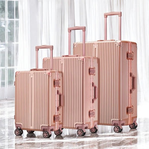 28-Inch Rose Gold Aluminum-Framed Luggage | Durable, Secure, and Stylish Hard Shell Suitcase with TSA Lock