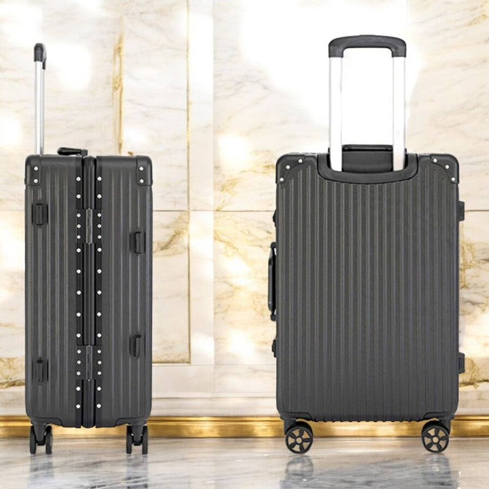 Black Aluminium Framed Hard Shell Without Zipper TSA Spinner Wheel Luggage | 3 Piece Set 20" 24" 28 Inches