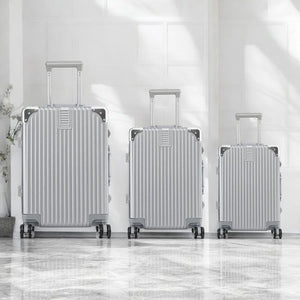 Hard Shell Without Zipper Silver Luggage with Spinner Wheel In Aluminium Frame | 3 Piece Set 20