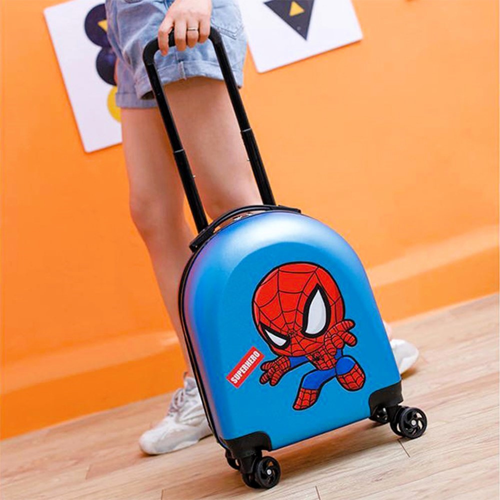 Disney Frozen Elsa & Spider-Man Kids Trolley Luggage | 16 Inch Cartoon Rolling Suitcase on Wheels | Lightweight Travel Carry-On Bags for Children | Perfect Gift for Boys & Girls