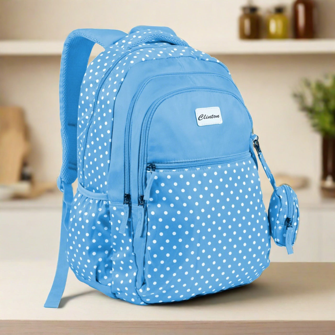 Espiral Polka Dotted Multi Zipper Backpack Bag with Pouch