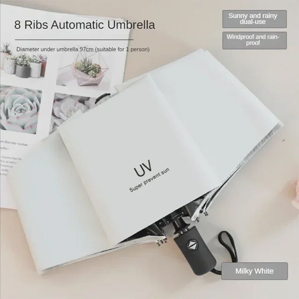 Fashion Portable Mini Folding Automatic Umbrella | Anti UV Rain Sun Umbrella Windproof White