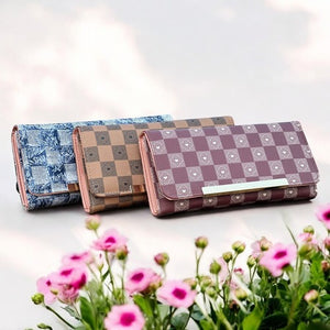Fashion Textured Classic Women Wallet | Check Design Long Wallet