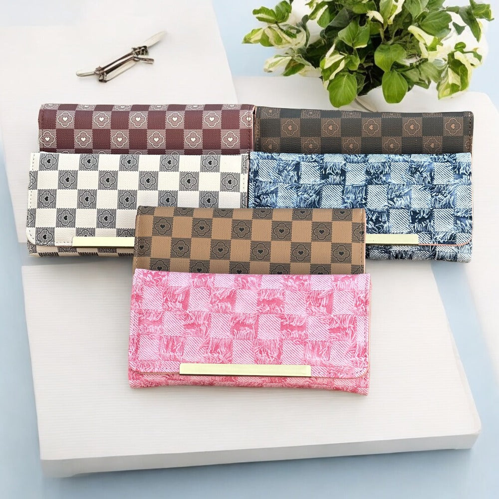 FLASH SALE ⚡ Fashion Textured Classic Women Wallet | Check Design Long Wallet