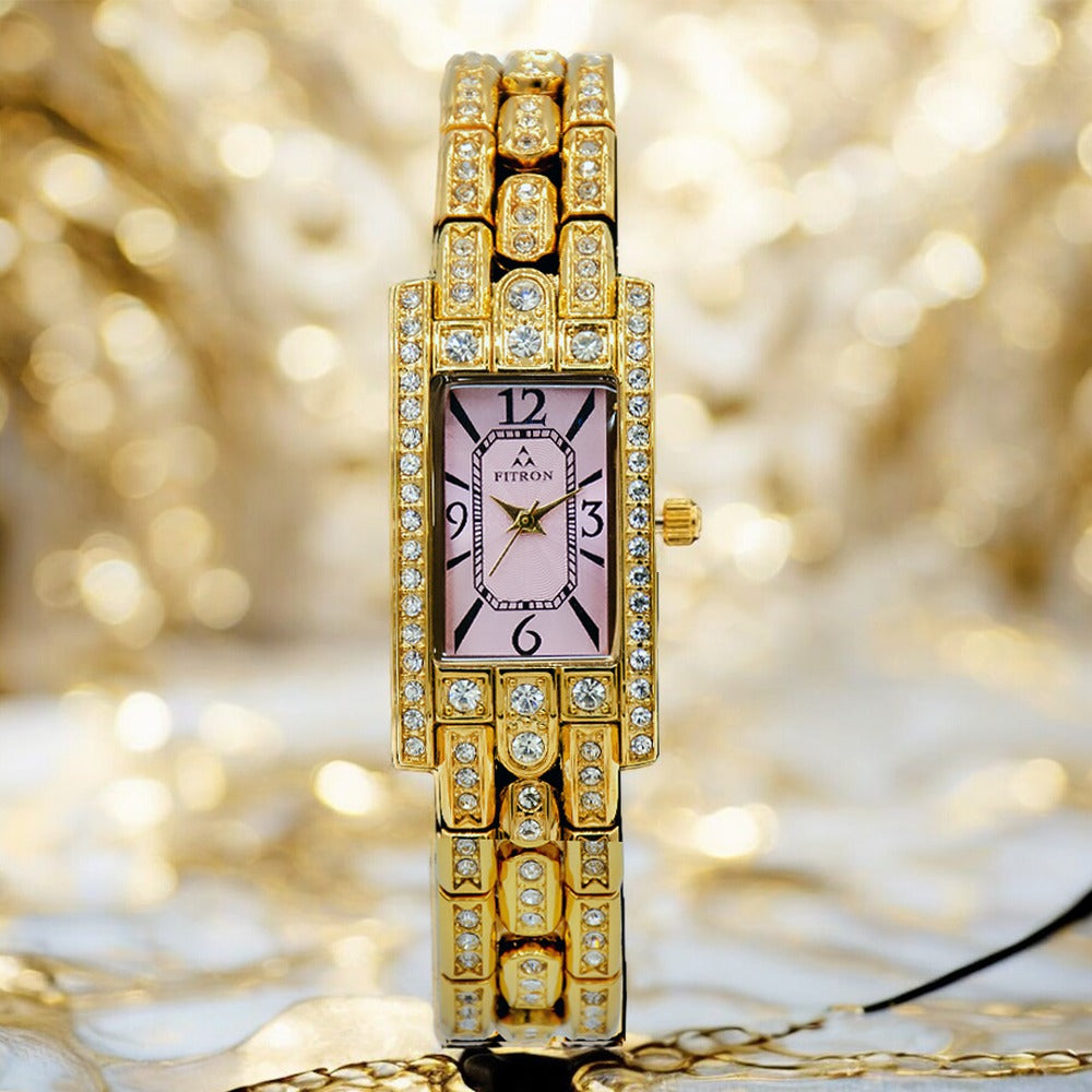 Close-up of a trendy Fitron multicolor dial watch collection for women, featuring a pink dial on a silver band, a green dial on a gold band, and a white dial with a two-tone band - perfect for adding a pop of color and personality to any outfit.