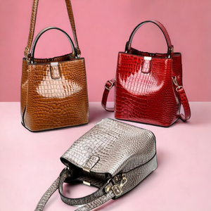 Crocodile Pattern Trendy Bucket Bag For Women | Elegant Top Handle Satchel Tote Bag