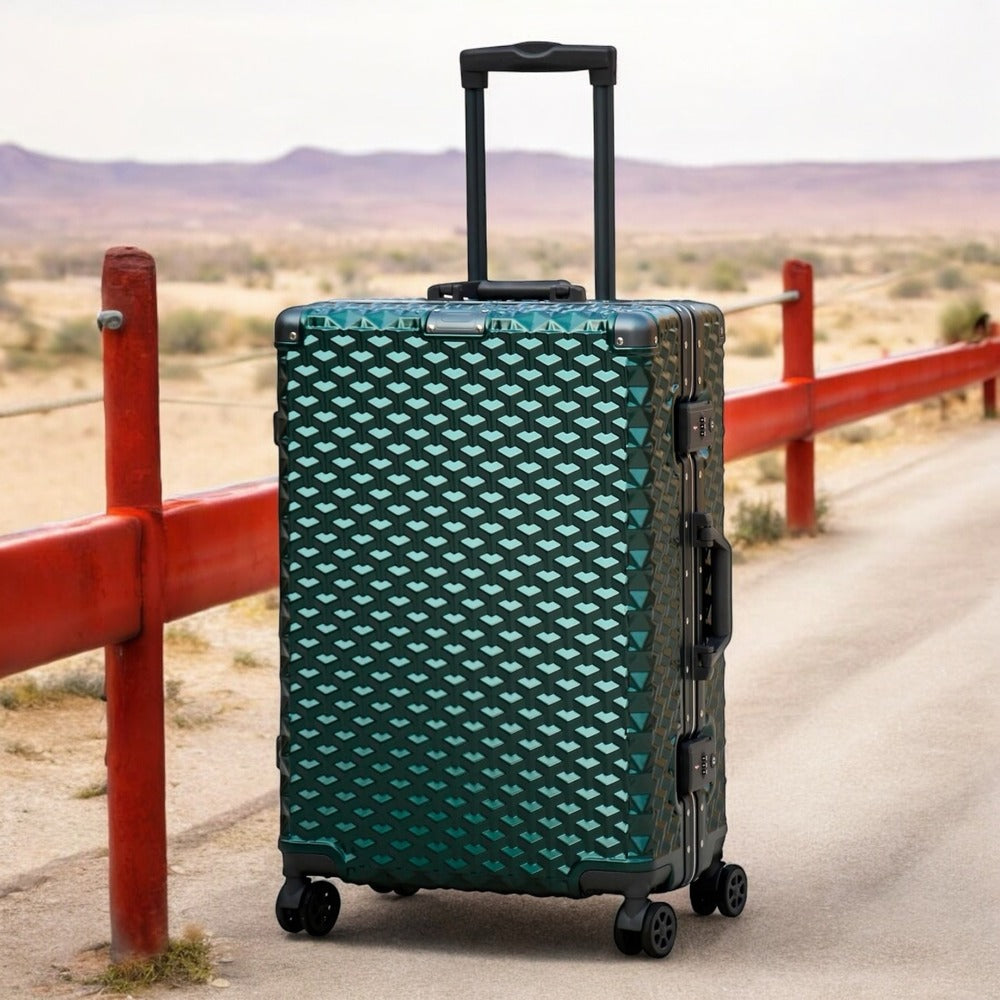 28" Green Colour Aluminium Framed 3D Diamond ABS Hard Shell Without Zipper Luggage Zaappy.com