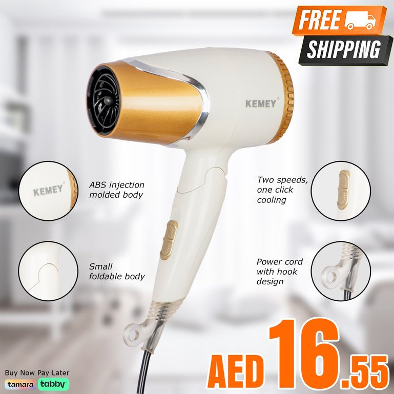 FLASH SALE ⚡ KEMEY KM-6832 Electric Foldable Travel Hair Dryer with 2 Speed Control Zaappy