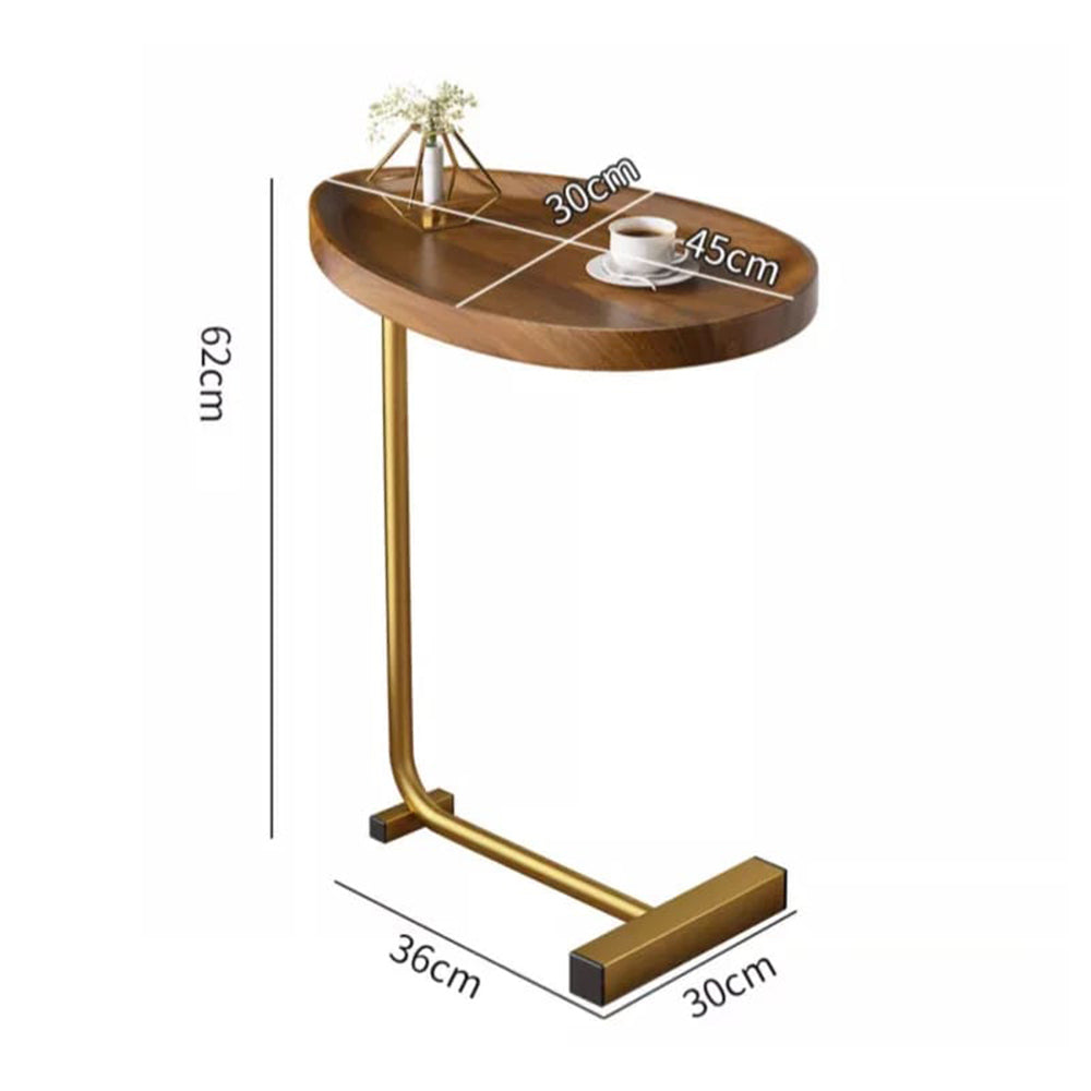 Modern C-Shaped Sofa Tray Table for Living Room and Bedroom with Wood Finish and Bold Metal Frame