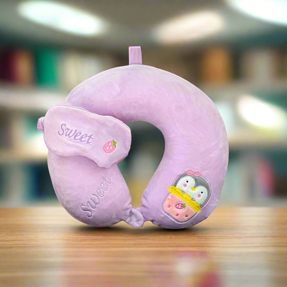 Soft Memory Form Neck Pillow and Sleeping Eye Mask For Travel Purpose | Cute Fruit Printed