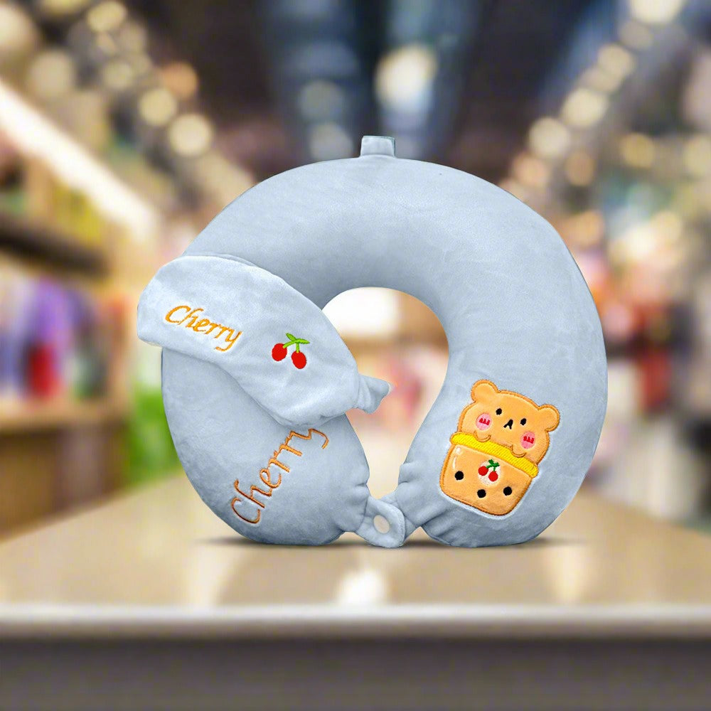 Soft Memory Form Neck Pillow and Sleeping Eye Mask For Travel Purpose | Cute Fruit Printed