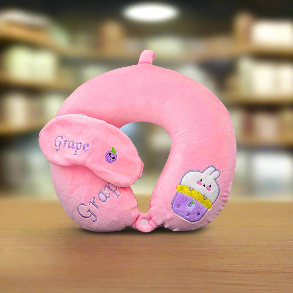 Soft Memory Form Neck Pillow and Sleeping Eye Mask For Travel Purpose | Cute Fruit Printed