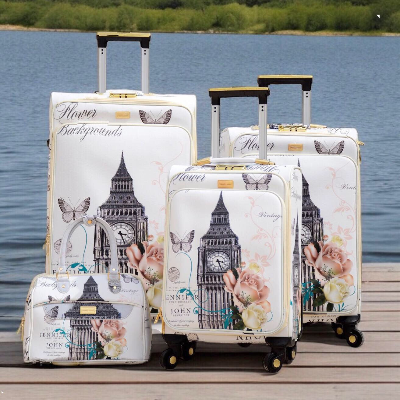 Butterfly PU Printed Tower Material Luggage | Soft shell Trolley Bag | 4 Pcs Set 7" 20" 24" 28 Inches