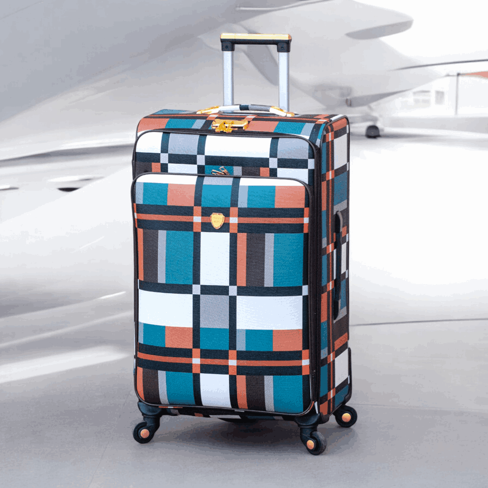 Check Design Lightweight PU Luggage with Spinner Wheel | 4 Piece Set 7" 20" 24" 28 Inches