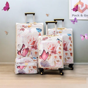 Butterfly Printed PU Leather Material Soft Shell Luggage Bag | 4 Pcs Set 7