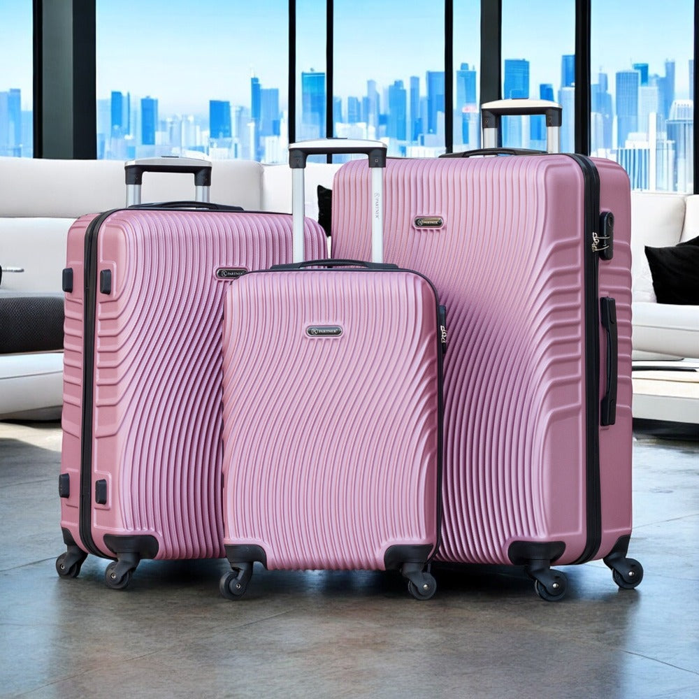 Partner Aqua Wave ABS Lightweight Hard Case Trolley Luggage with Spinner Wheels | 3 Pcs Set 20" 24" 28" Inches