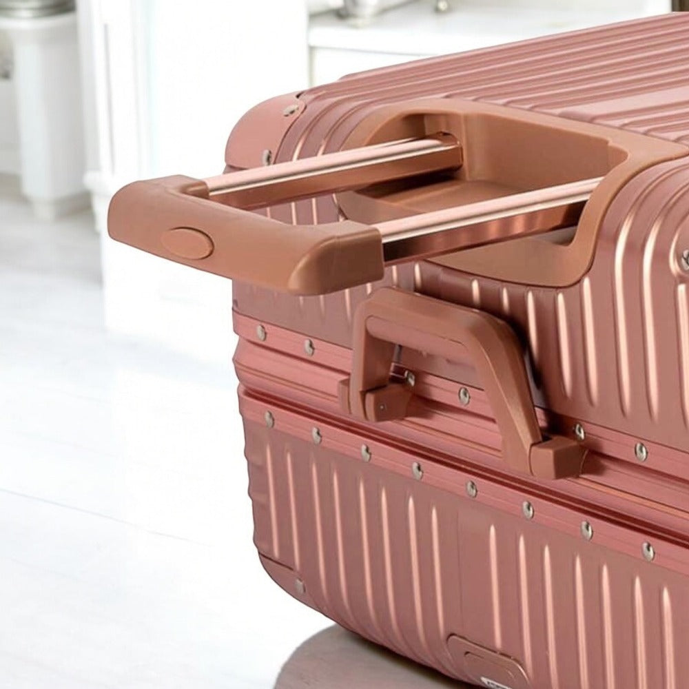 3 Piece Set 20" 24" 28 Inches Rose Gold Colour Aluminium Framed ABS Hard Shell Without Zipper TSA Luggage Zaappy.com