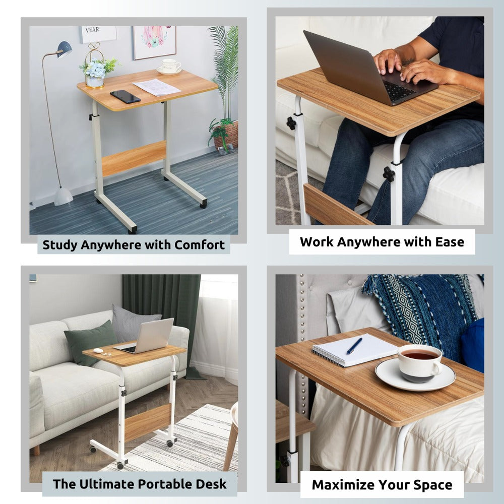 Portable Study Table | Laptop Stand with Wheels | Adjustable Height and Angle