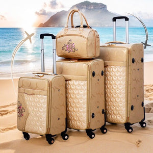 Glittering Gold with Stone ASD PU Leather Luggage | 4 Pcs Set 7, 20, 24 and 28 Inches