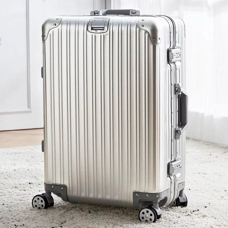 24" Silver Aluminium Framed Hard Shell Without Zipper TSA Luggage Bag with Spinner Wheel