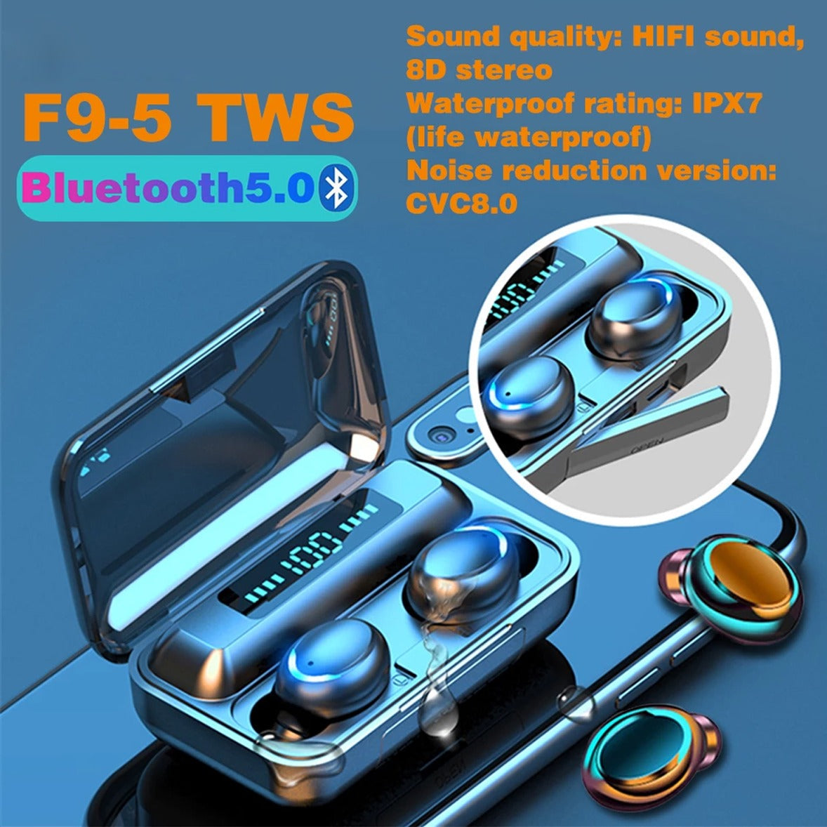 FLASH SALE ⚡ F9-8-TWS Wireless Rechargeable Bluetooth 5.0 Earbuds With Microphone Charging Box Zaappy