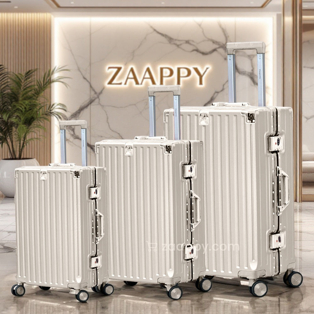 Trending Aluminum Luggage | USB Charging Port | Bottle Holder | Free Your Hands | Stylish Travel Companion | 3 Pcs Set 20" 24" 28" Inches