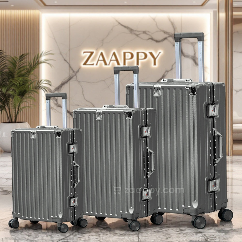 Trending Aluminum Luggage | USB Charging Port | Bottle Holder | Free Your Hands | Stylish Travel Companion | 3 Pcs Set 20" 24" 28" Inches