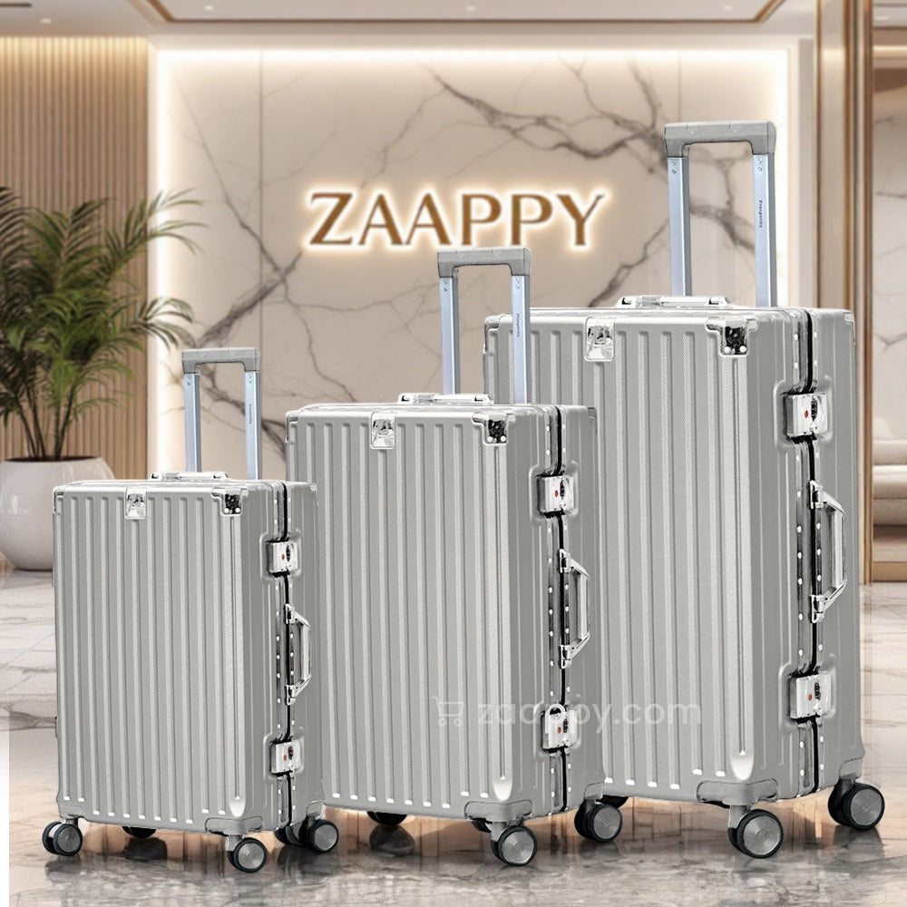 Trending Aluminum Luggage | USB Charging Port | Bottle Holder | Free Your Hands | Stylish Travel Companion | 3 Pcs Set 20" 24" 28" Inches