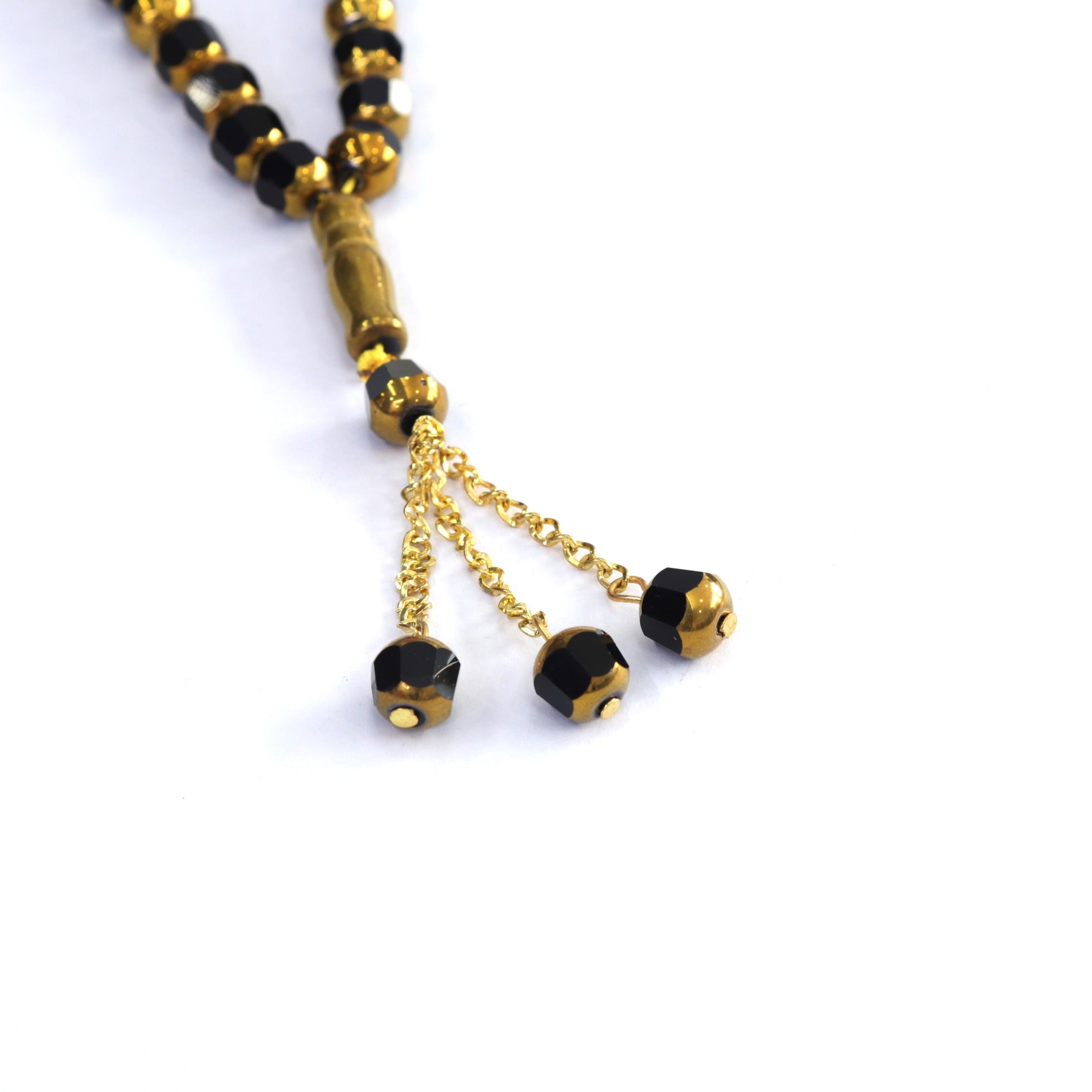 Small and Shiny Black With Gold Prayer Tasbeeh 33 Beads