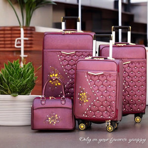 Printed Burgundy Peacock PU Leather Luggage | Soft Shell Trolley Bag | 4 Pcs Set 7