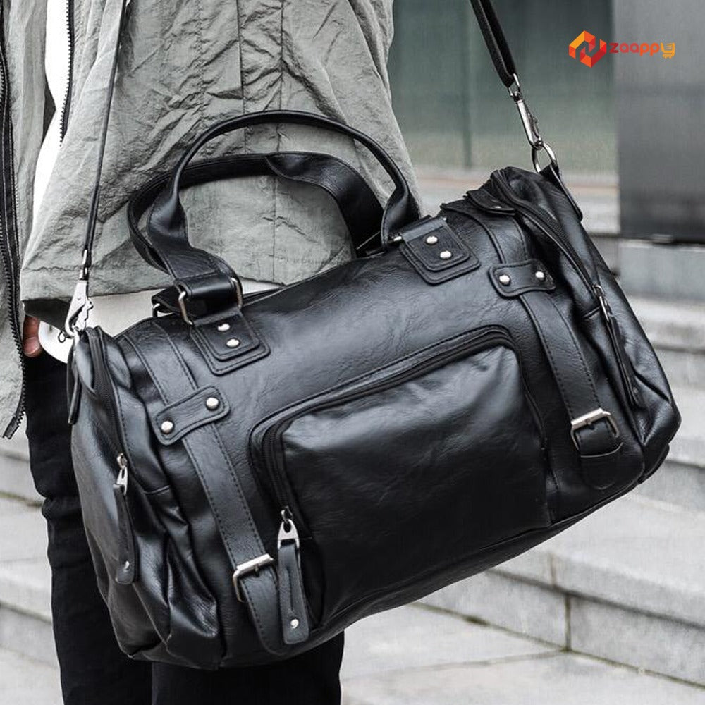 Luxury Men Durable Zipper Luggage Bag | LL PU Travel Duffle Leather Bag