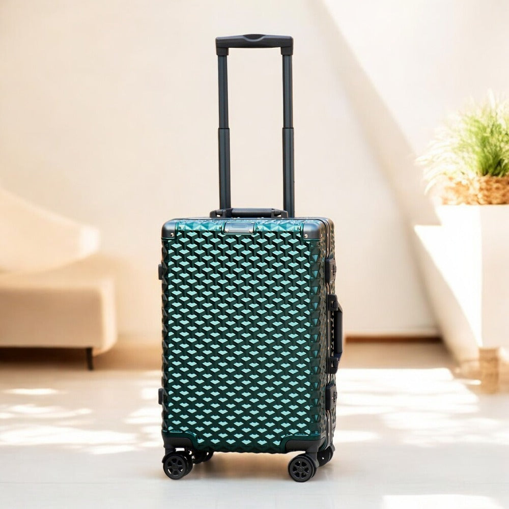 20" Green Colour Aluminium Framed 3D Diamond ABS Hard Shell Without Zipper Carry On Luggage Zaappy.com