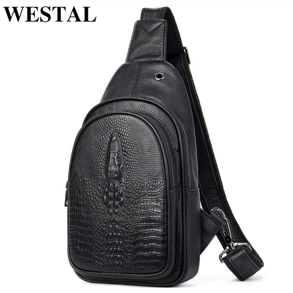 Multi-function Men's Chest Bag | Crocodile Embossed Chest Bag