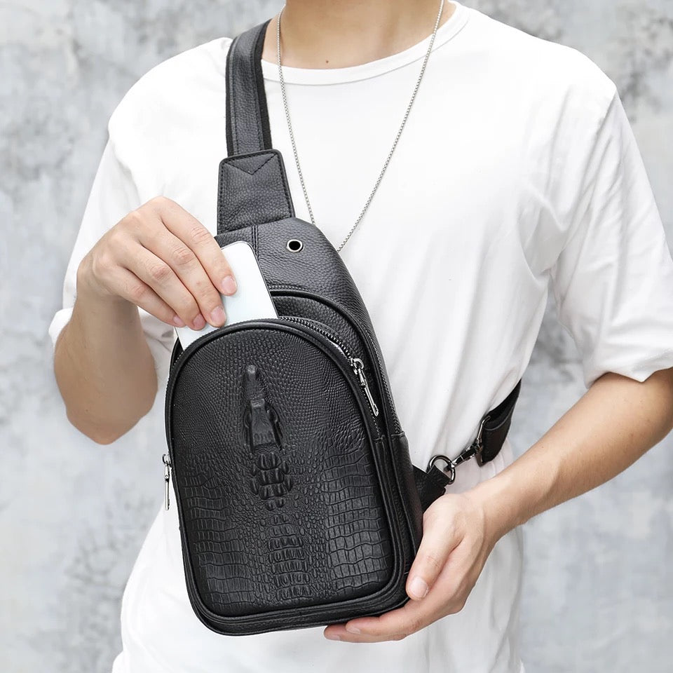 Multi-function Men's Chest Bag | Crocodile Embossed Chest Bag