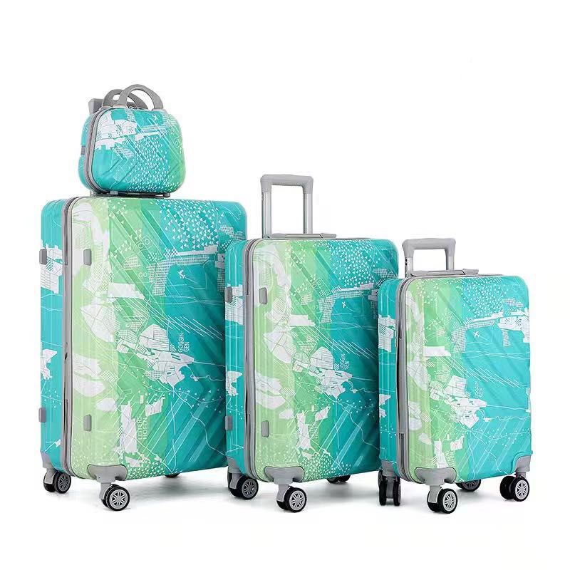 Printed Light Weight Hard Case luggage 4 Pcs Set 7 20 24 28 inches Plain Root Green