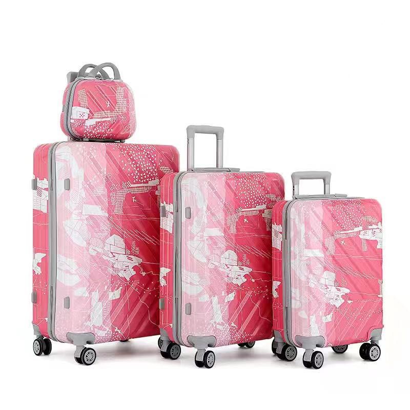 Beautiful Printed Light Weight Hard Case Luggage Plain Root Pink | 4 Pcs Set 7, 20, 24 and 28 Inches