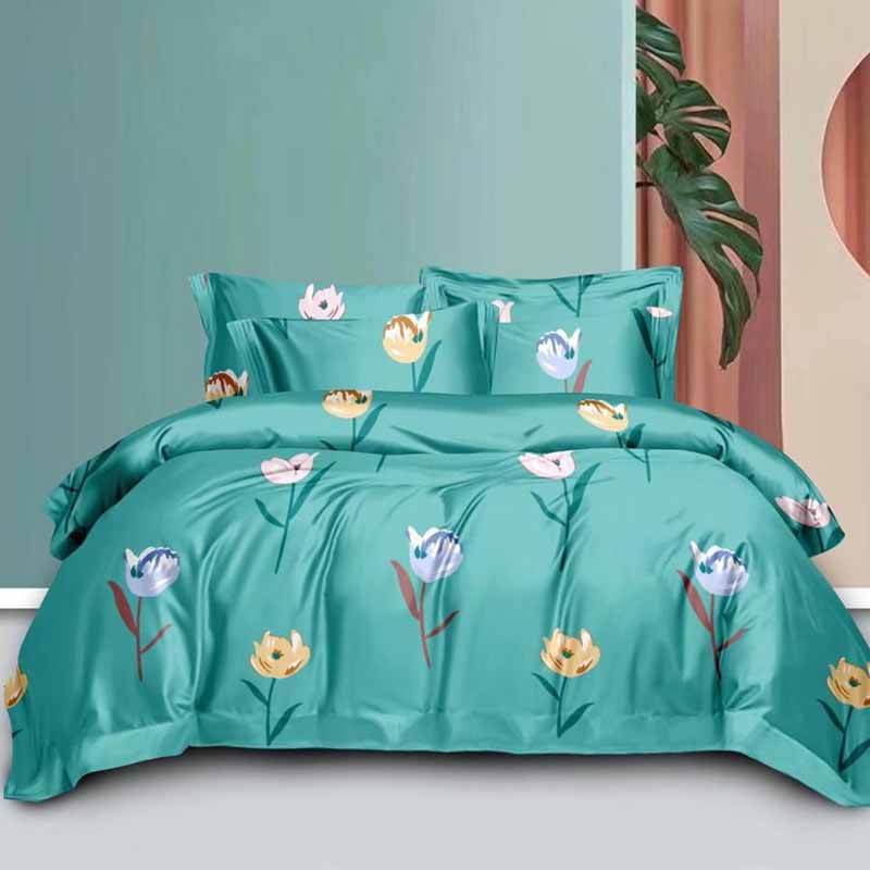 Bedding 3 Pcs Set Light Blue with floral print  | 3 Pcs Bedsheet B0013