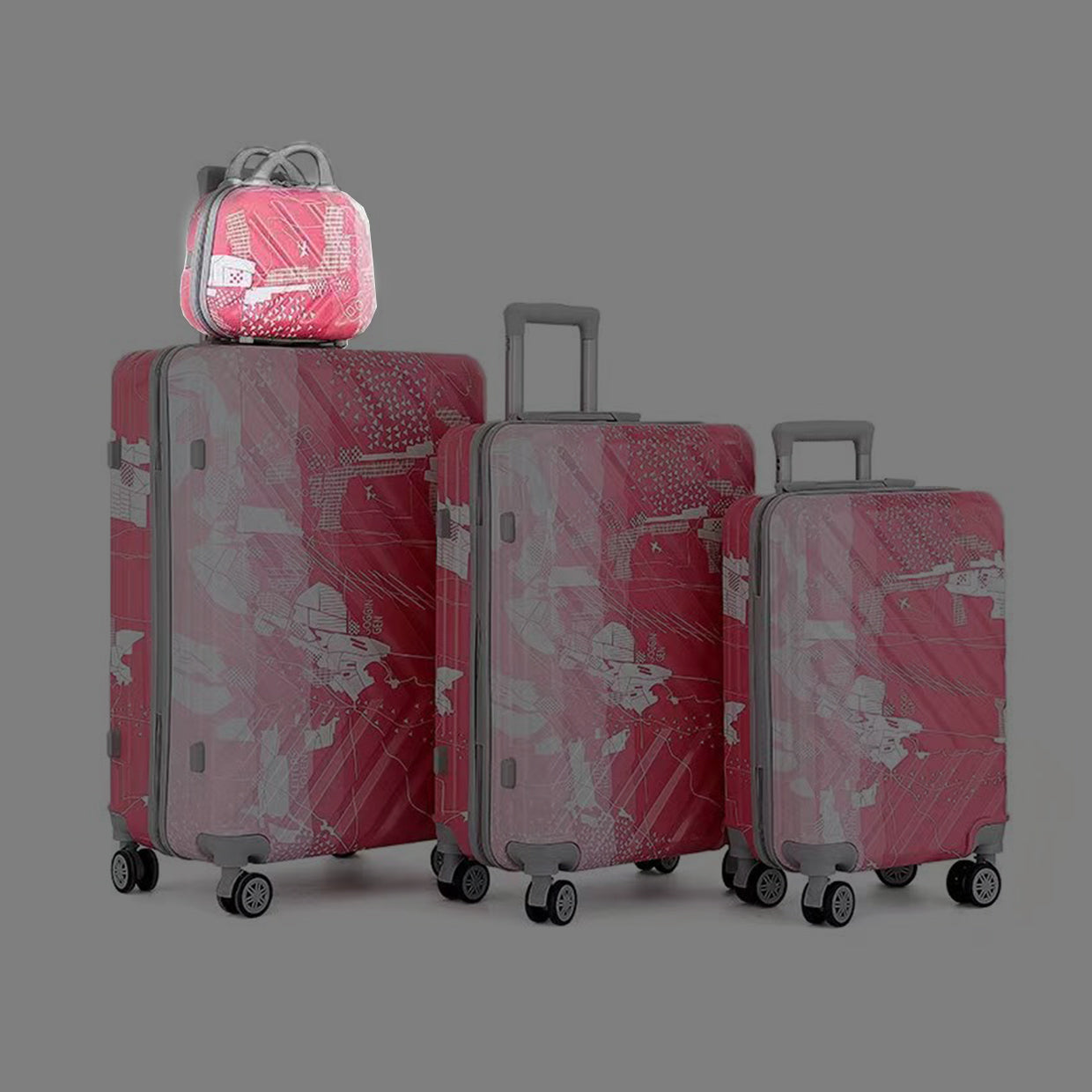 Beautiful Printed Light Weight Hard Case Luggage Plain Root Pink | 4 Pcs Set 7" 20" 24" 28 Inches