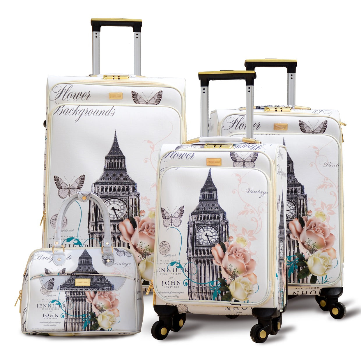 Butterfly PU Printed Tower Material Luggage | Soft shell Trolley Bag | 4 Pcs Set 7" 20" 24" 28 Inches